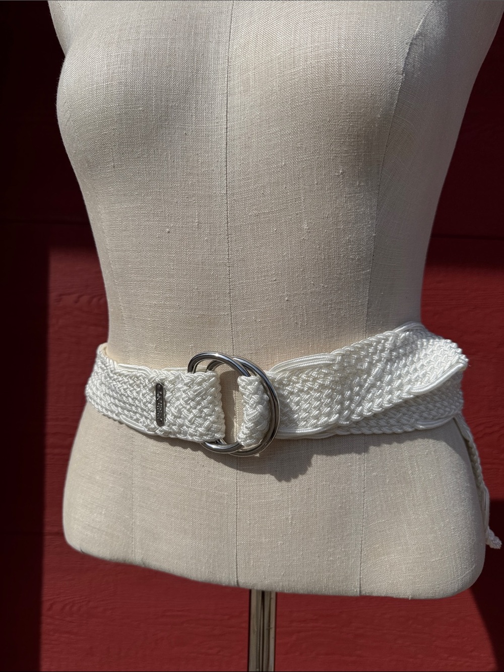 Lauren Ralph Lauren Woven Double-Ring White Belt